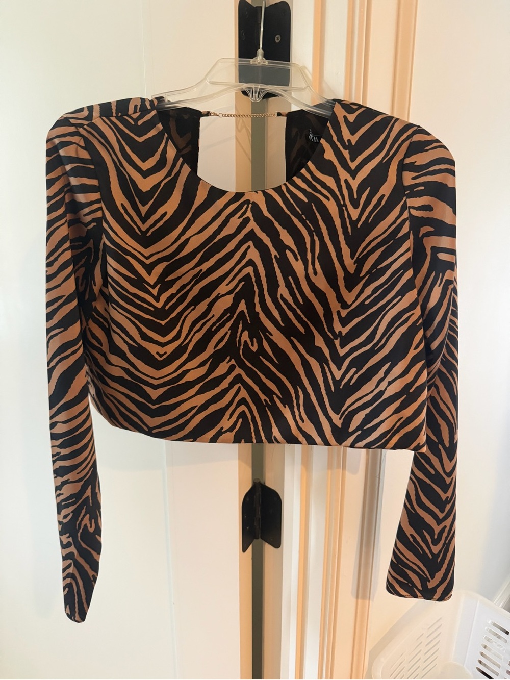 Zara Brown and Black Zebra-Print Long-Sleeve Crop Top